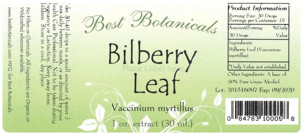 Bilberry Leaf Extract Label