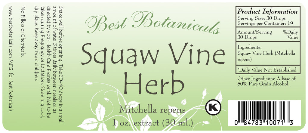 Squaw Vine Herb Extract Label