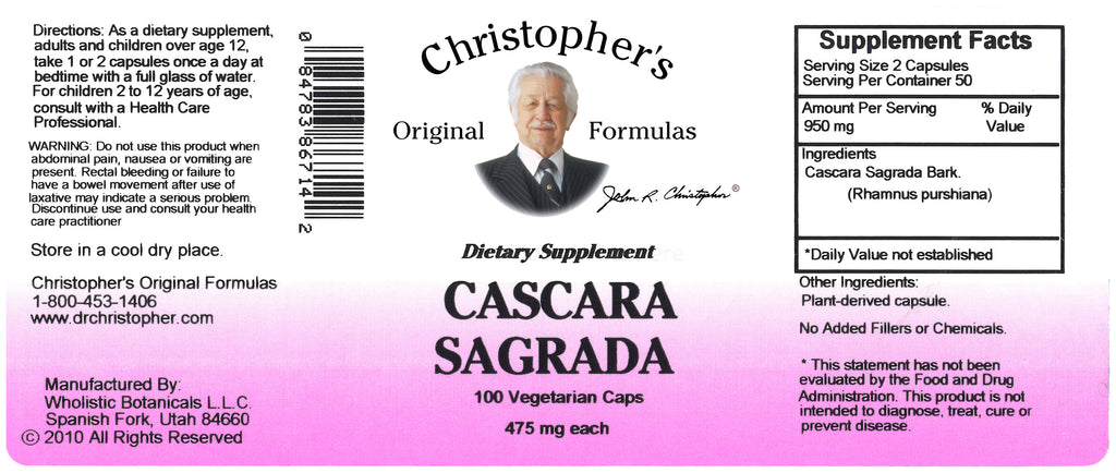 Cascara Sagrada Bark Capsule Label