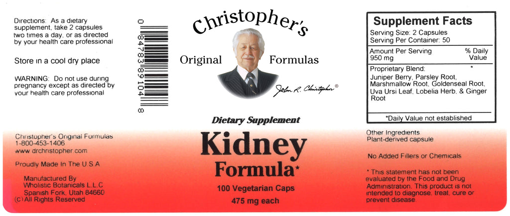 Kidney Formula Capsule Label
