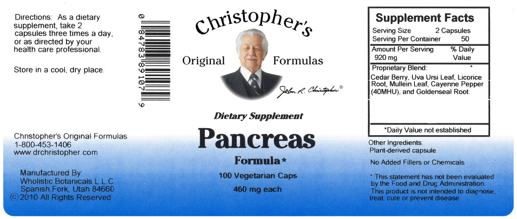 Pancreas Formula Capsule Label