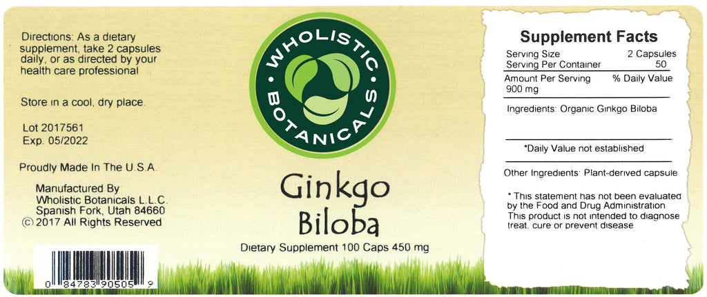 Ginkgo Biloba Capsule Label